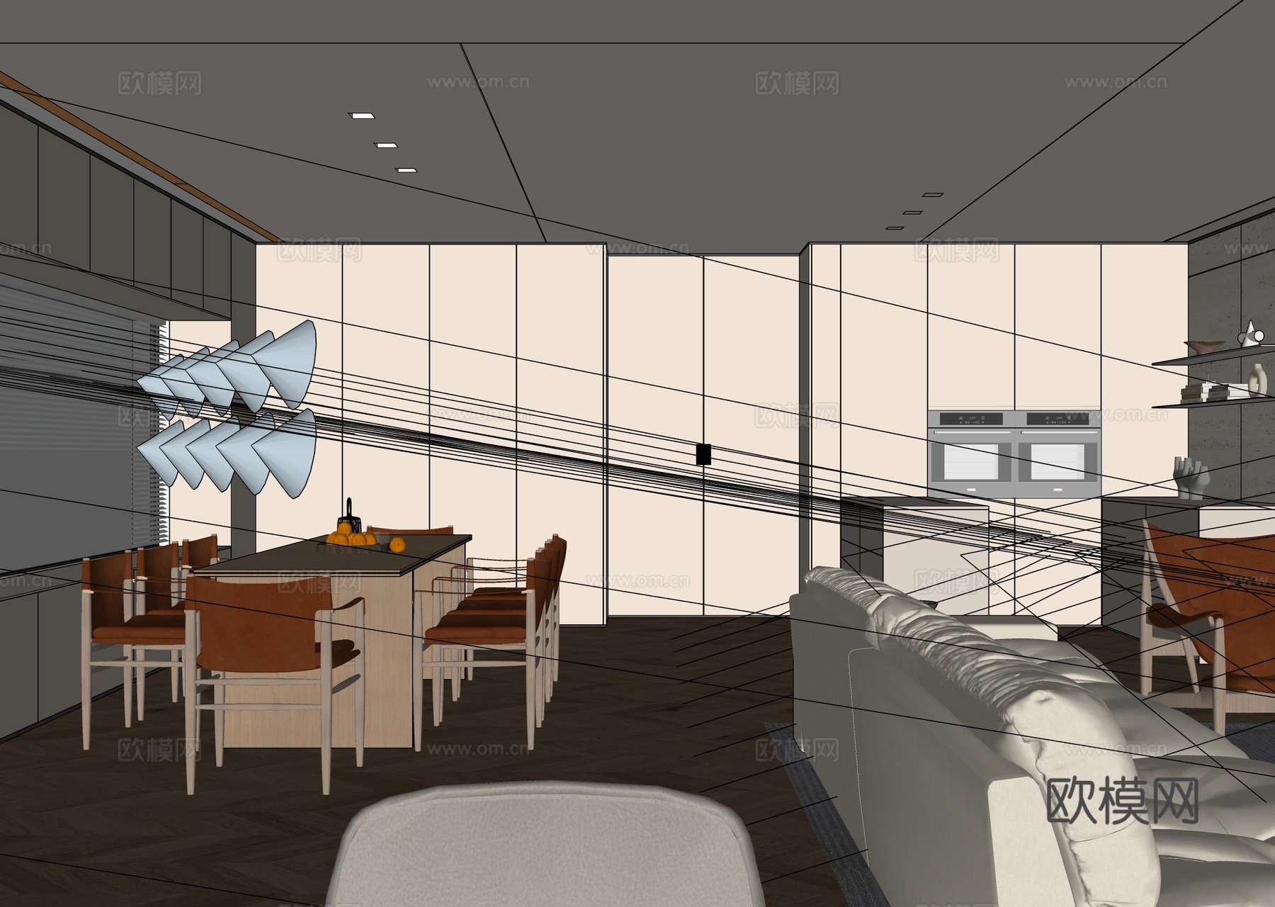 侘寂风办公室 办公桌椅组合su模型