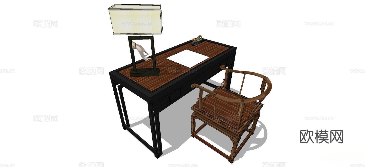 实木桌椅 实木椅子 实木桌子 椅子 桌子 书桌椅su模型