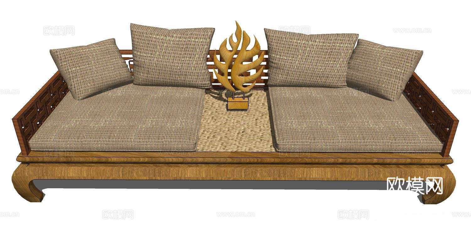 罗汉床 塌 实木床 床 实木罗汉床 沙发床su模型