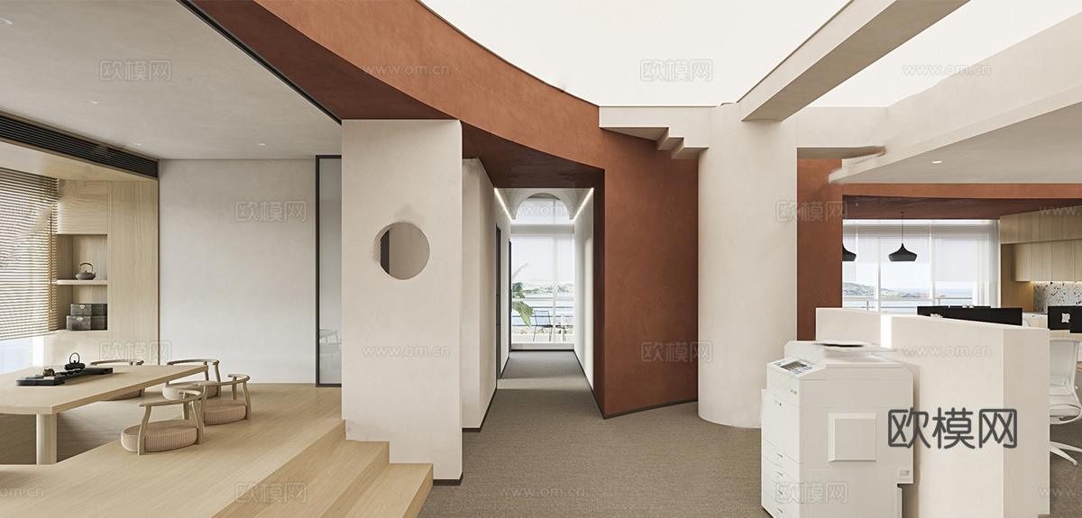 侘寂公共办公区 小型 开放式 办公室 会议室su模型