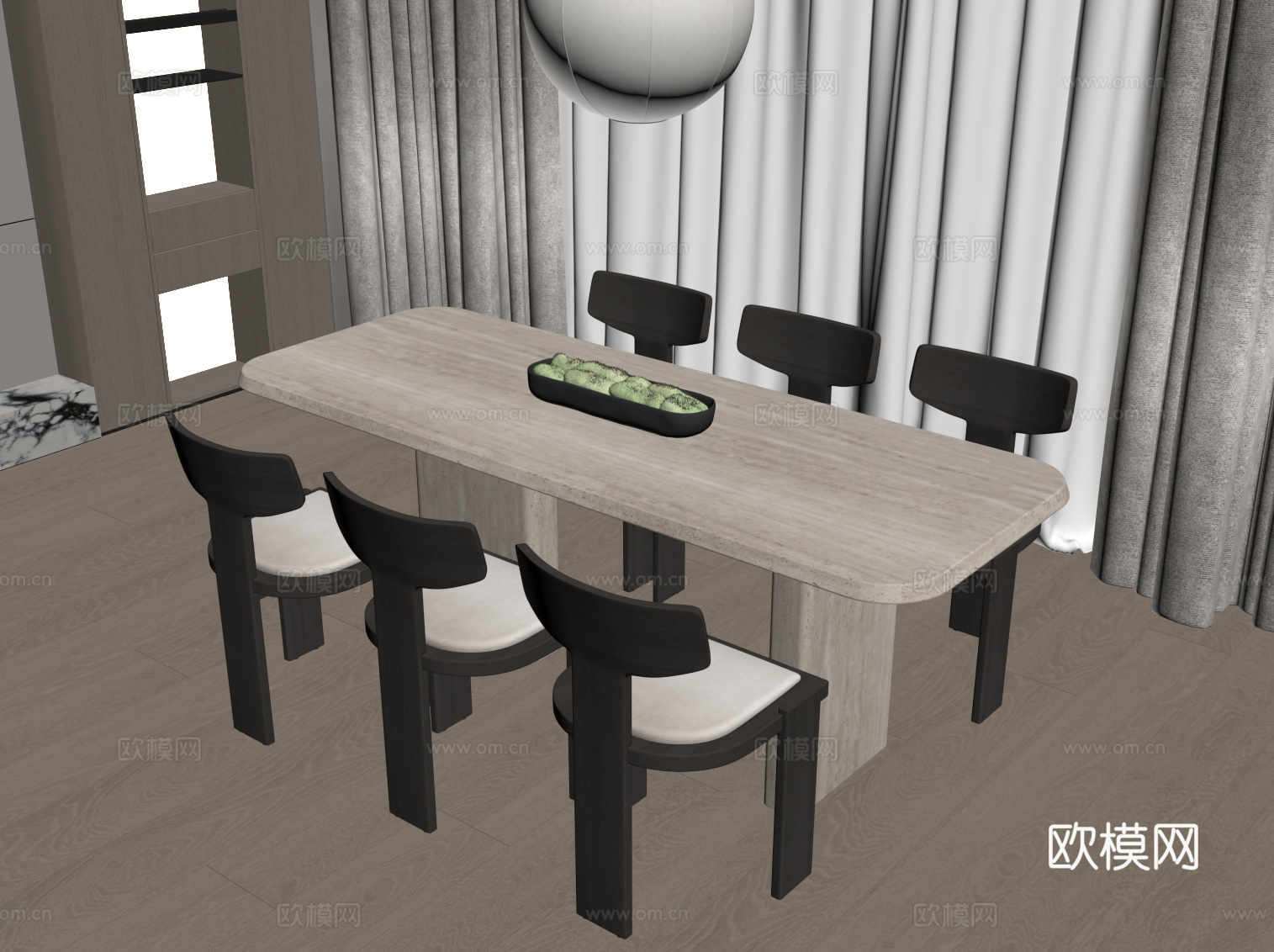 现代奶油风餐桌椅su模型