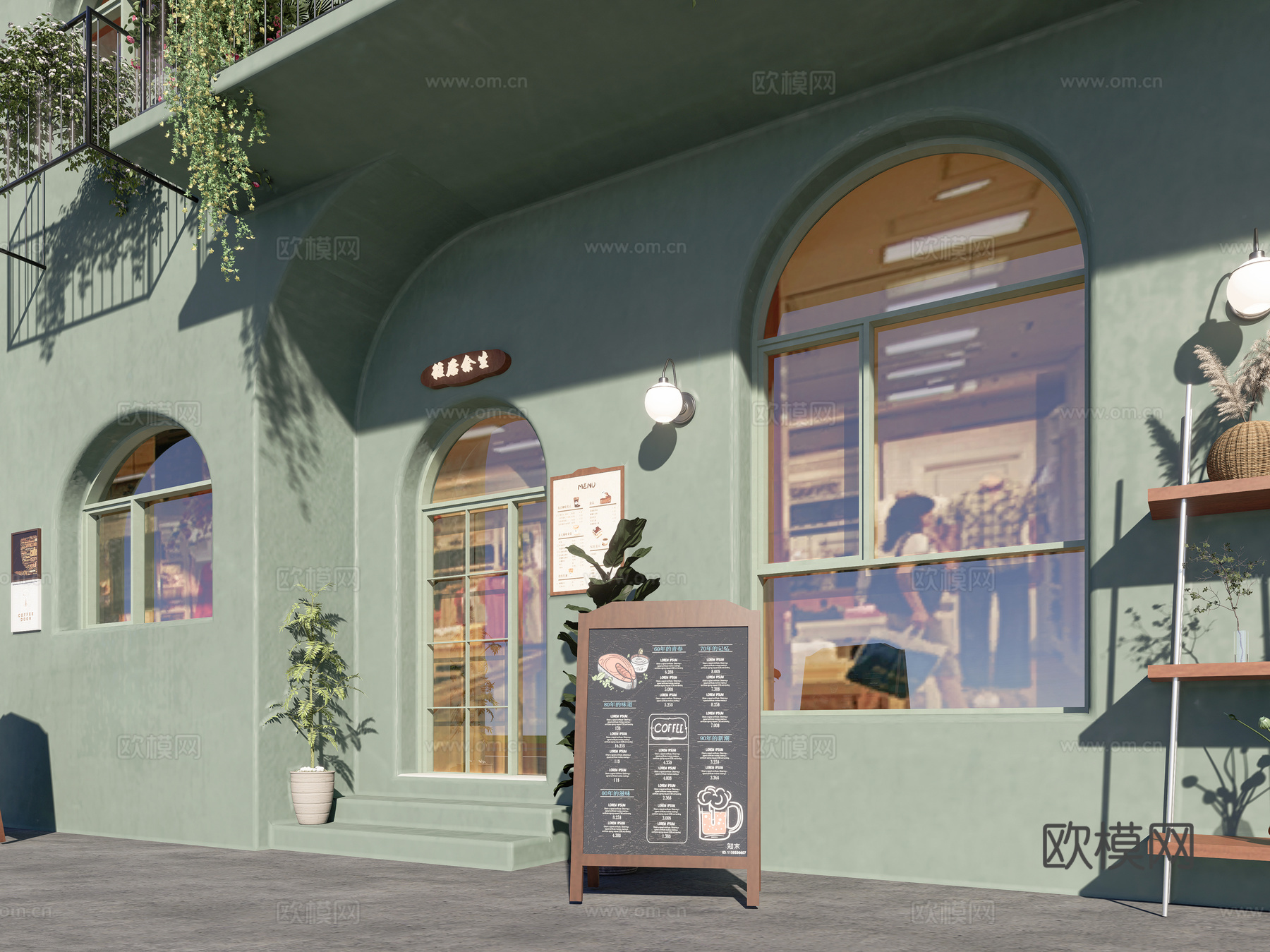 现代法式咖啡店餐饮店民宿门头su模型