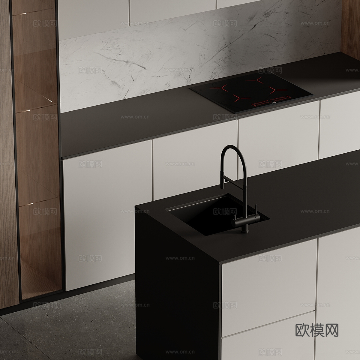 现代极简橱柜 岛台3d模型下载（渲染图4）