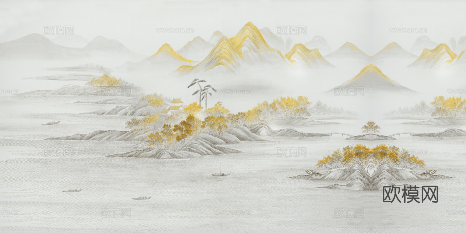 中式新中式山水壁纸壁画