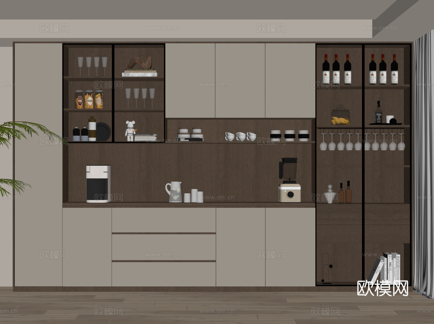 现代简约酒柜 餐边柜su模型