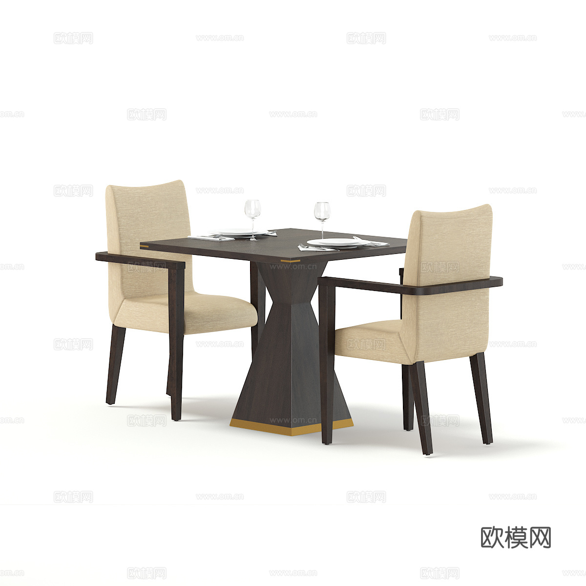 新古典餐桌椅组合 餐桌 餐椅 西餐厅 咖啡厅 快餐厅 快3d模型下载
