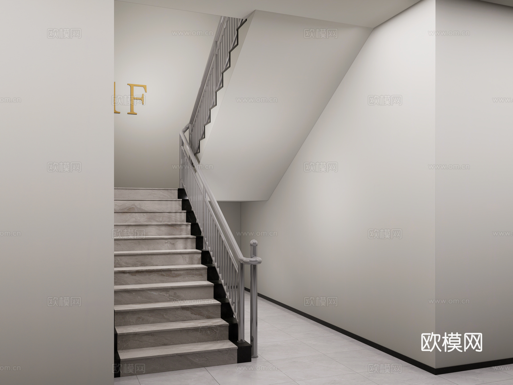 现代楼梯扶手 不锈钢扶手 转角楼梯 疏散楼梯间 消防楼梯su模型