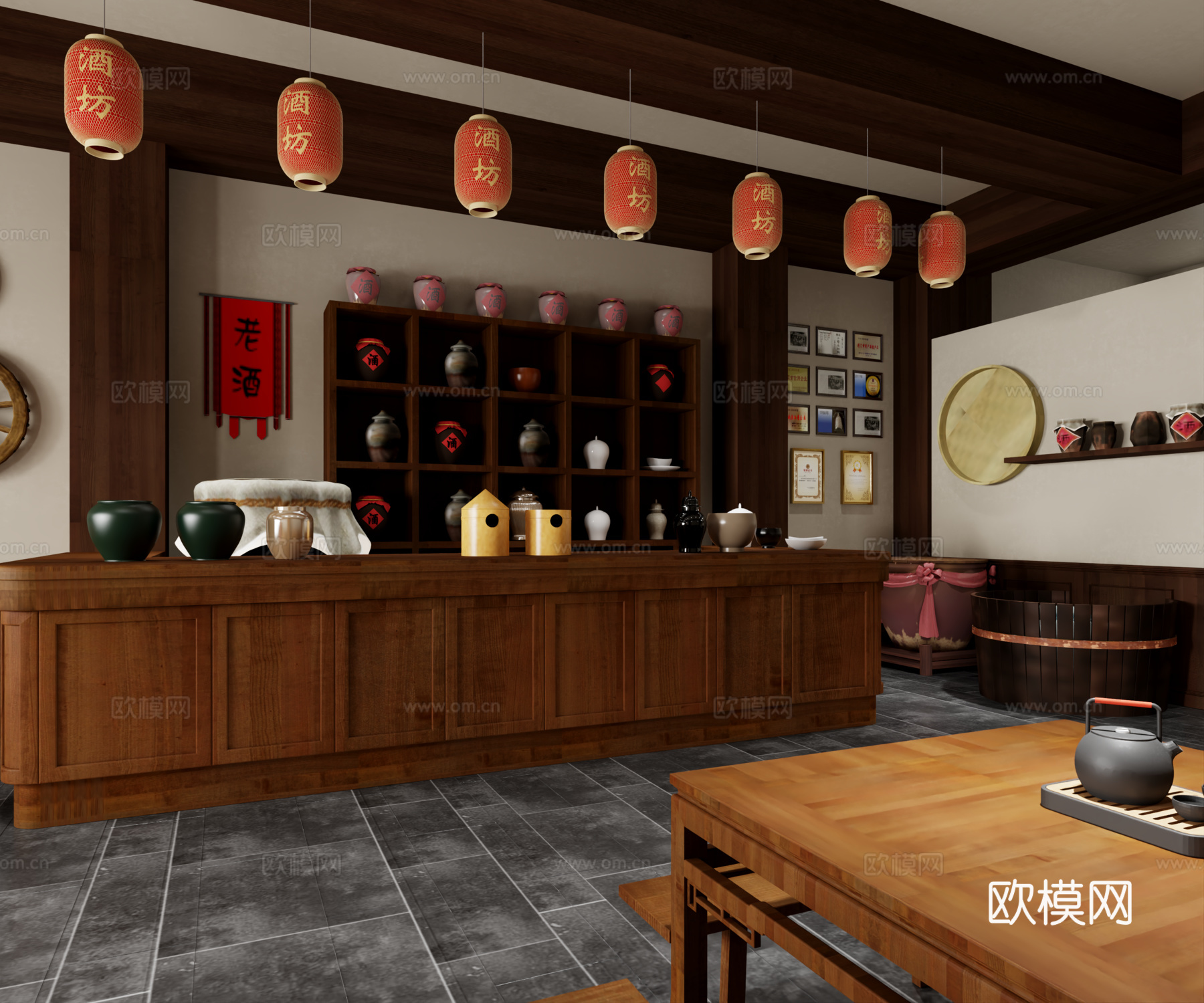 中式老酒馆3d模型下载（渲染图1）
