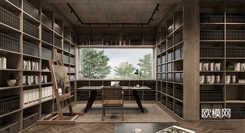 侘寂工作室 经理办公室 董事长办公室 办公桌 书柜su模型