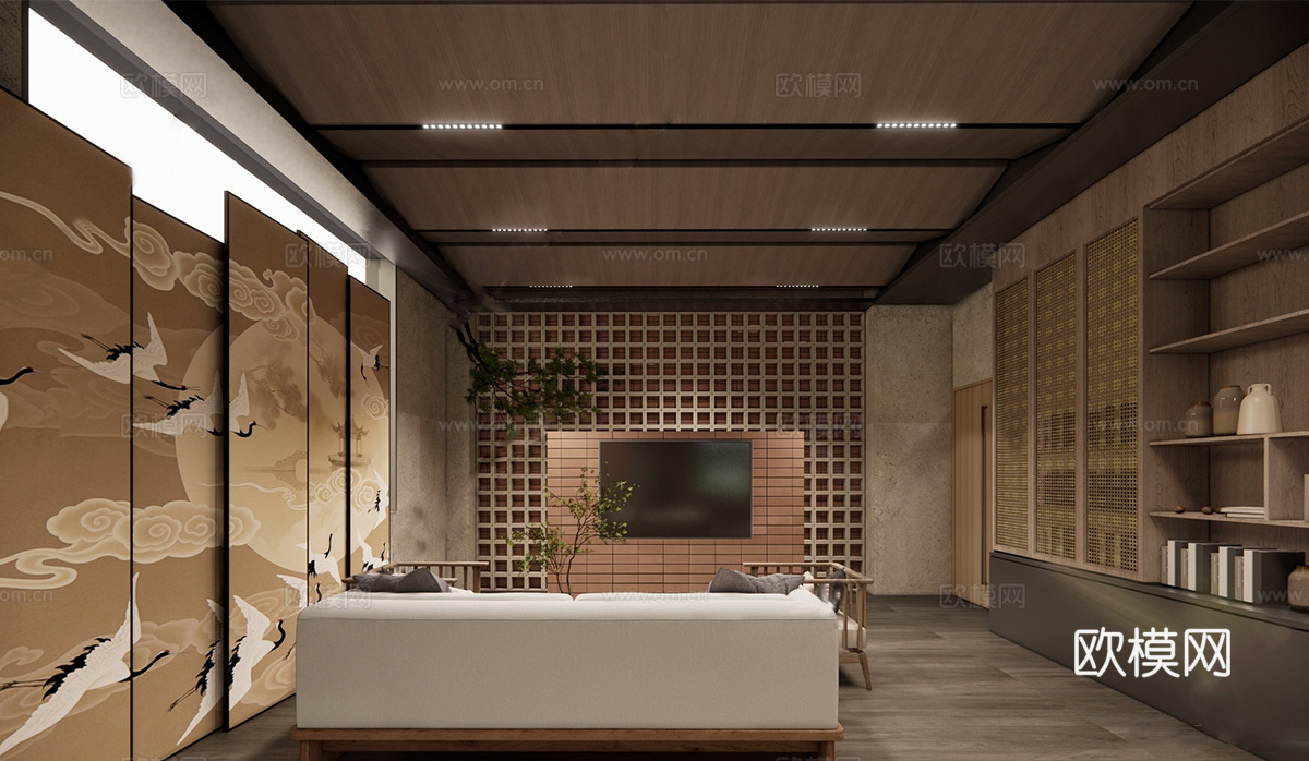 侘寂总经理办公室 沙发组合su模型