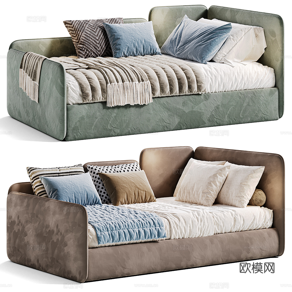 奶油风儿童布艺沙发床3d模型下载（渲染图3）