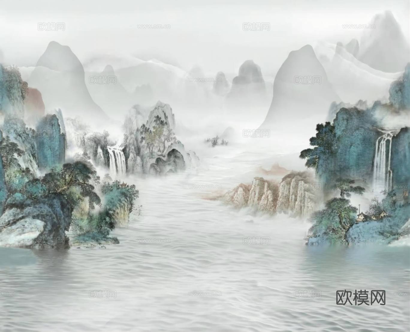 中式新中式山水壁纸壁画