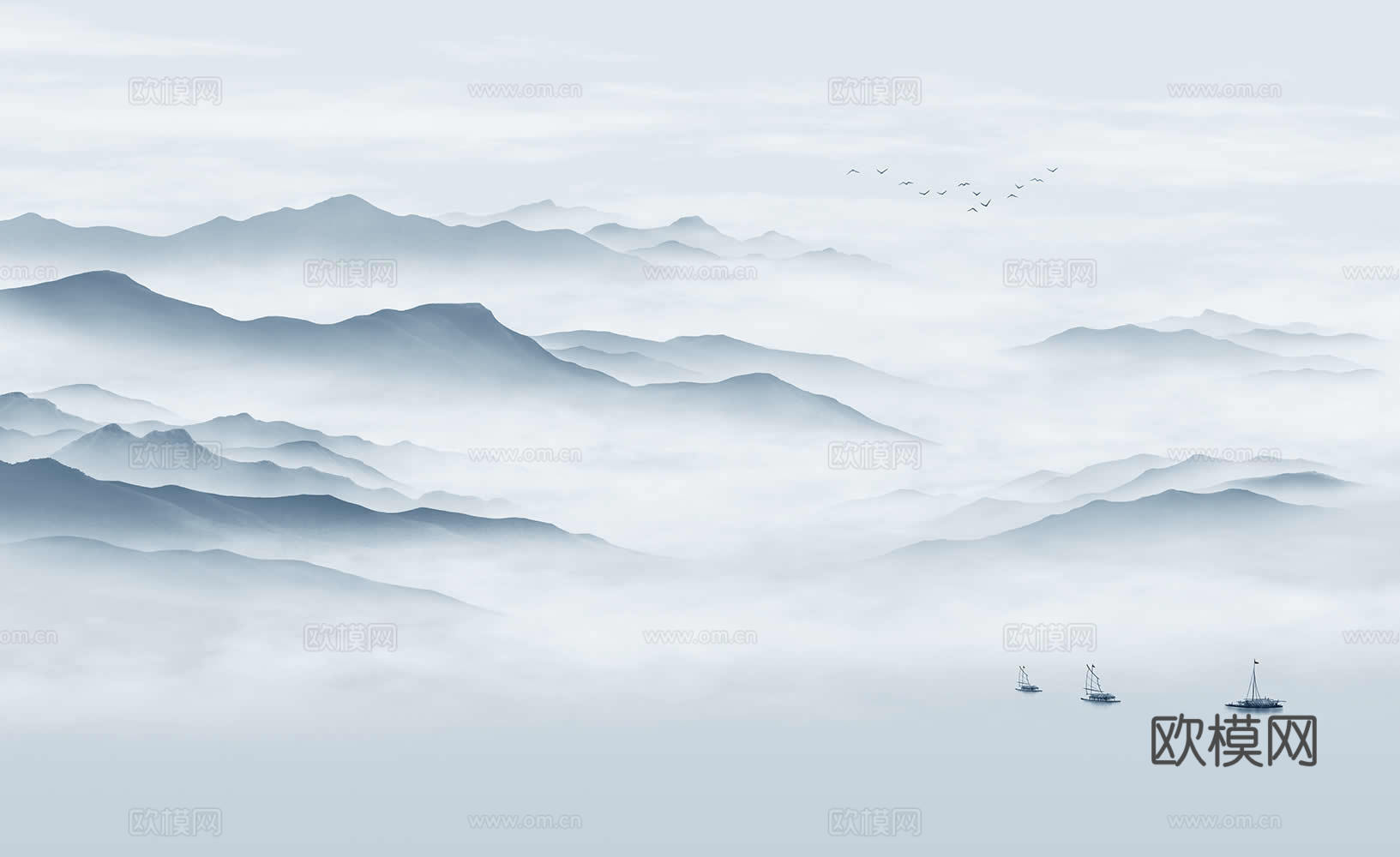 中式新中式山水水墨壁纸壁画