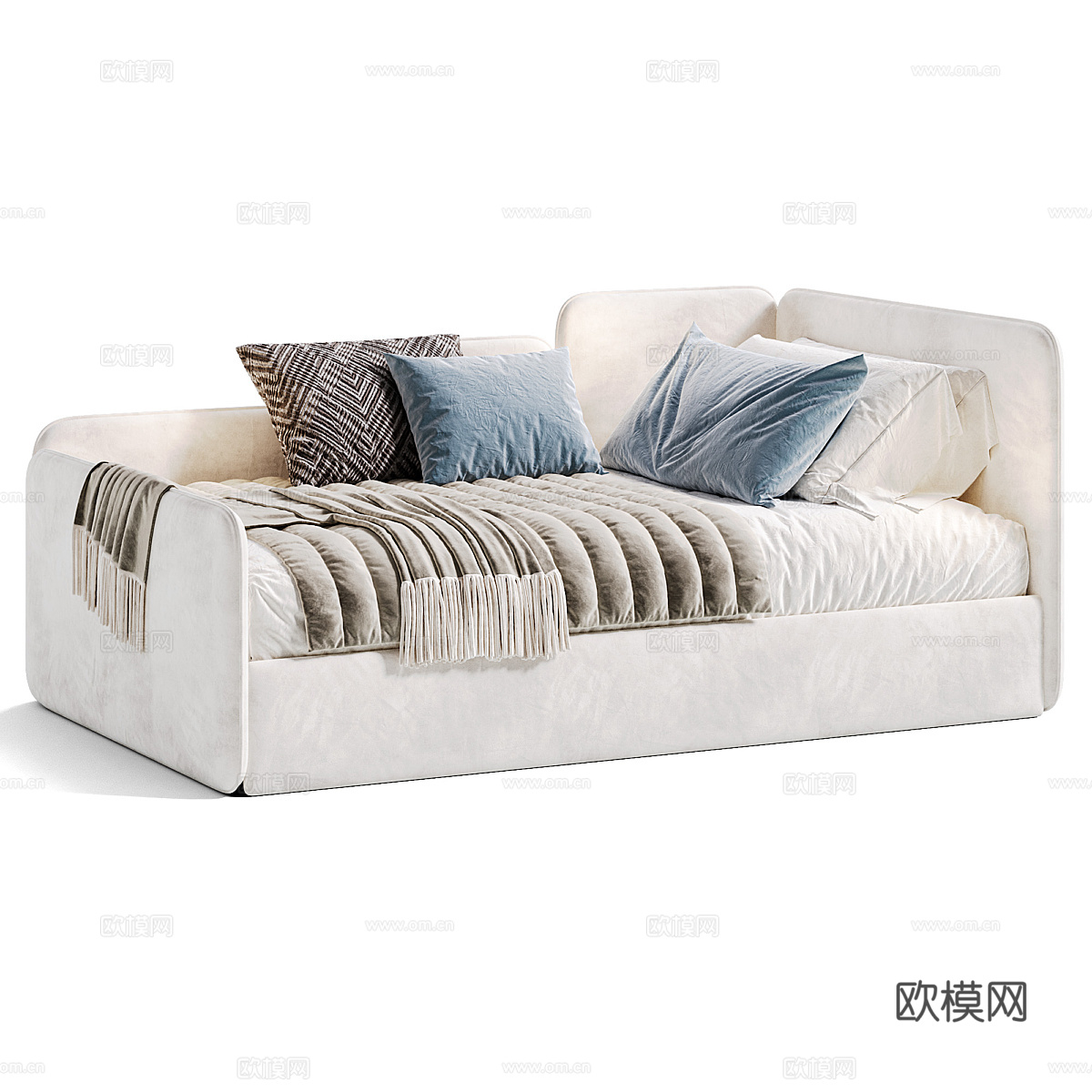 奶油风儿童布艺沙发床3d模型下载（渲染图2）