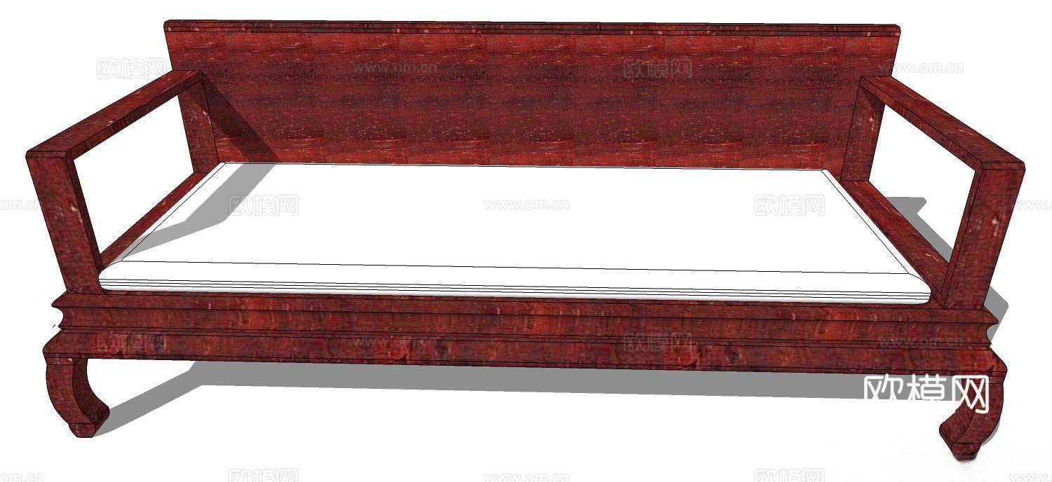 罗汉床 塌 实木床 床 实木罗汉床 沙发床 实木沙发su模型