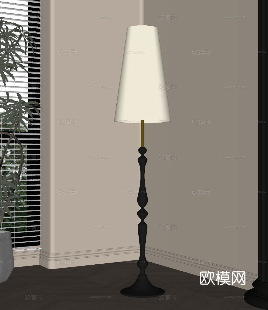 法式复古落地灯 中古落地灯su模型