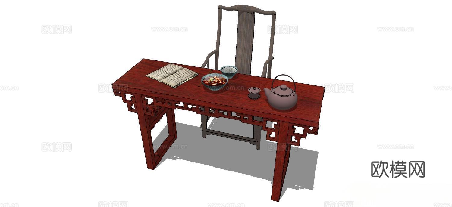 实木桌椅 实木椅子 实木桌子 椅子 桌子 书桌椅su模型