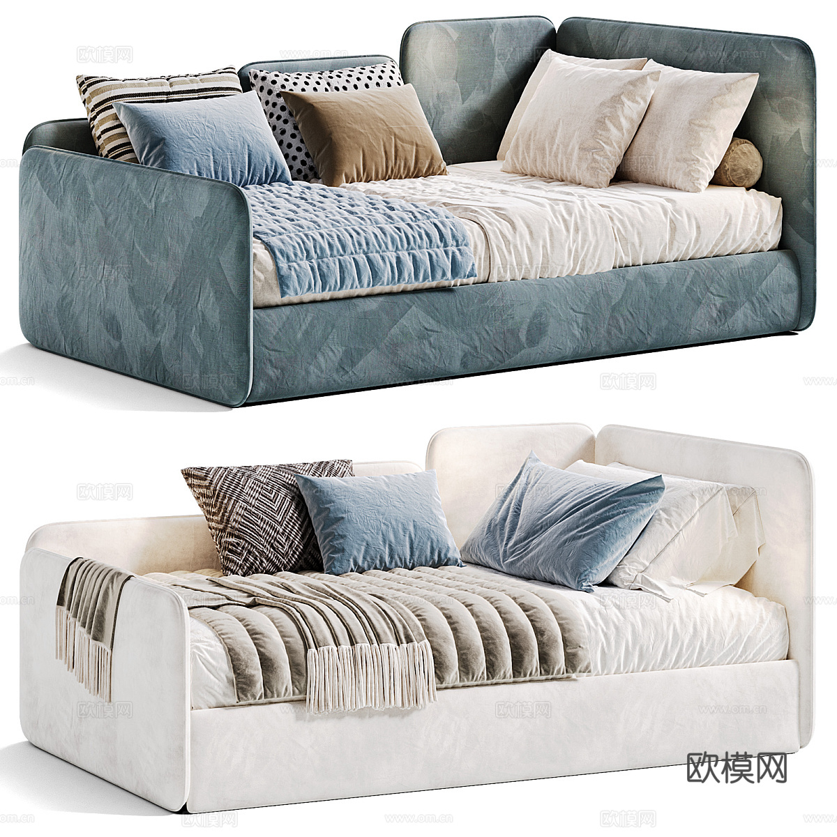 奶油风儿童布艺沙发床3d模型下载（渲染图4）