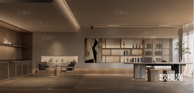 侘寂经理办公室 董事长办公室 办公桌组合su模型