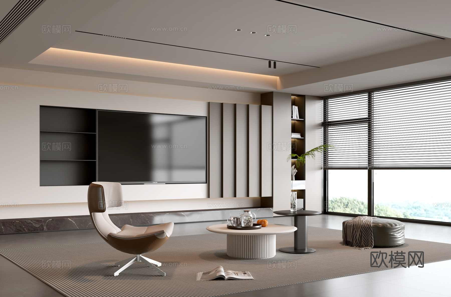 意式客厅 现代客厅 电视背景墙 电视柜 客厅背景 沙发茶几组su模型