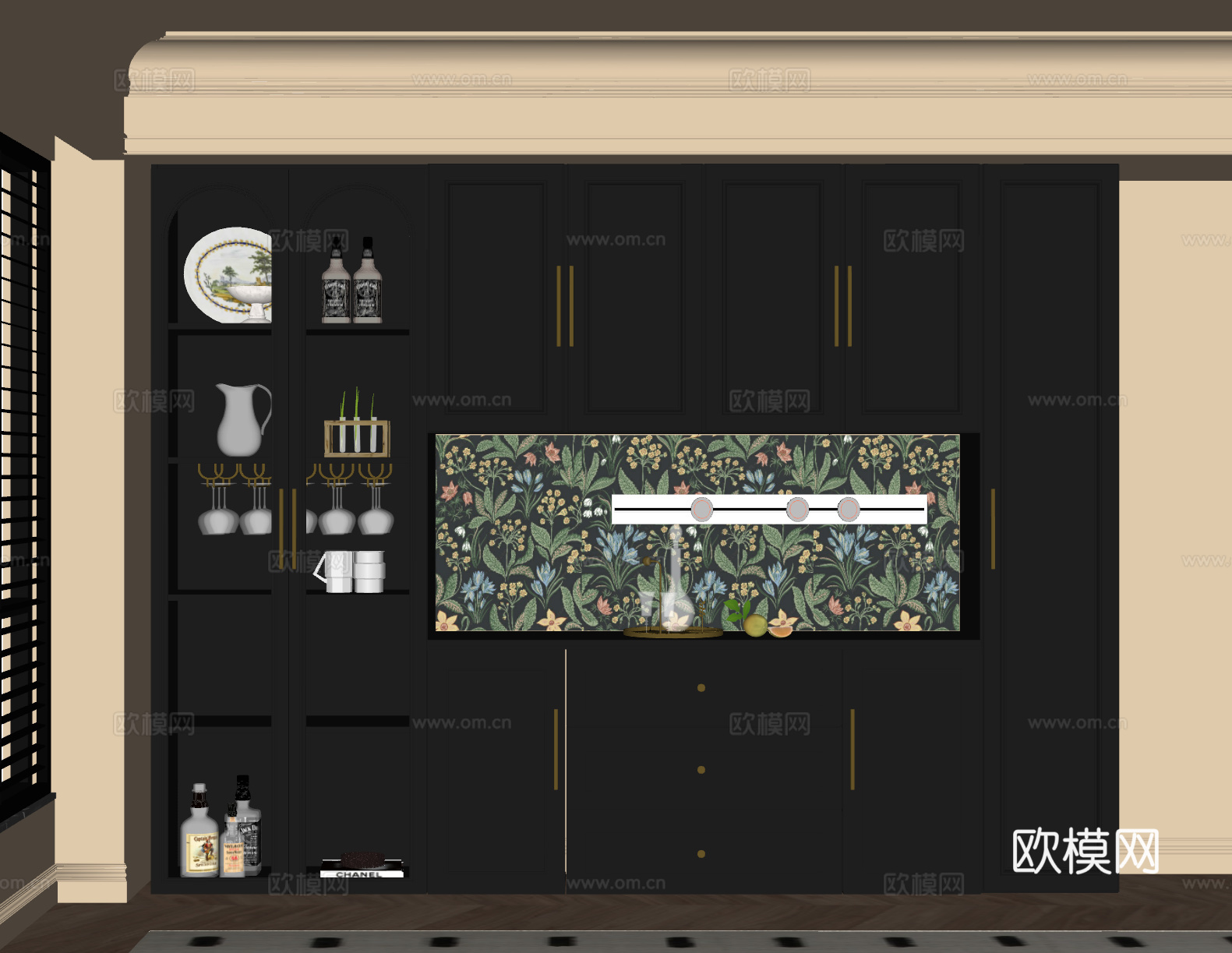 法式复古餐边柜 酒柜 橱柜su模型