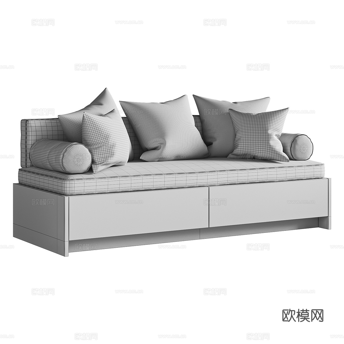 新中式布艺木质飘窗凳3d模型下载（渲染图4）