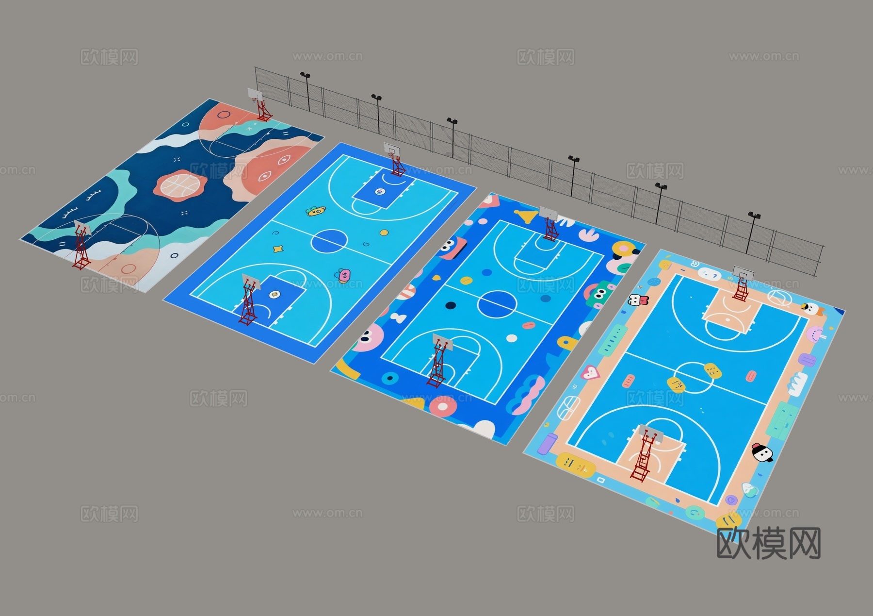 儿童篮球场 幼儿园篮球场 卡通篮球场 户外球场 篮球场 运动su模型
