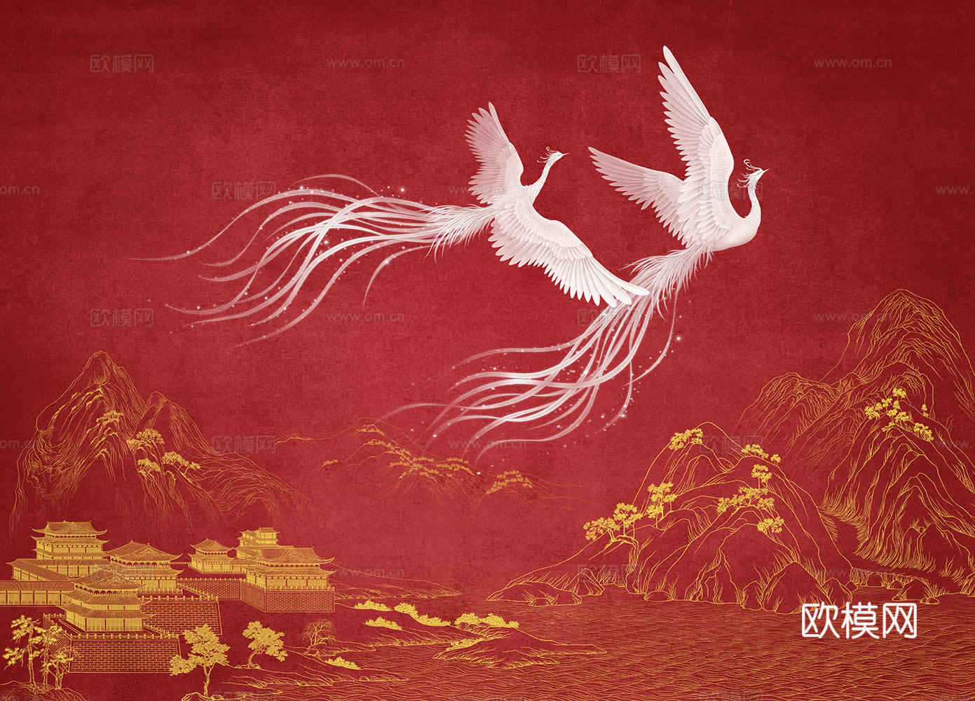 中式新中式山水壁纸壁画