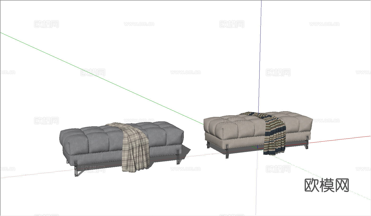 现代床尾凳组合su模型