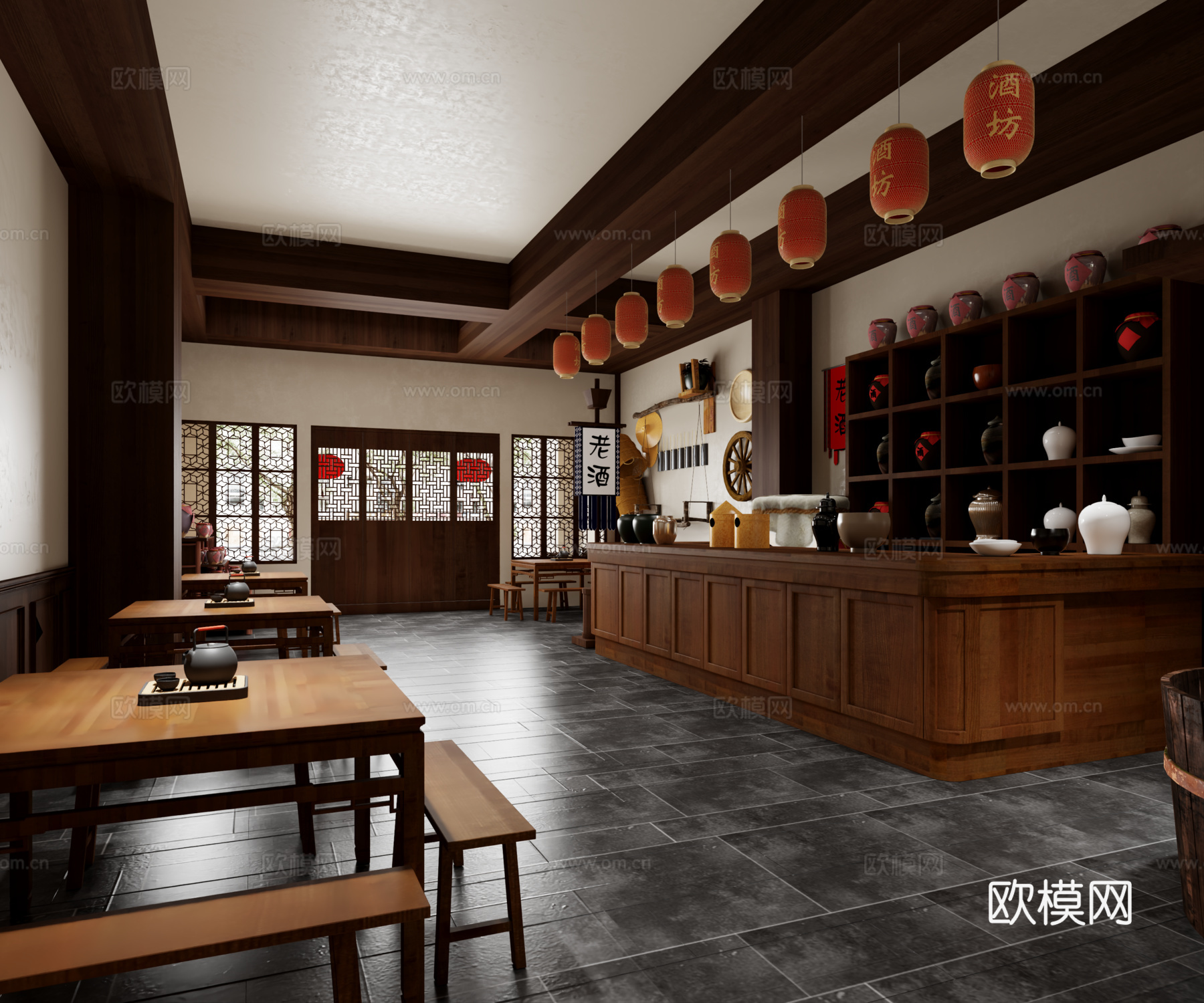 中式老酒馆3d模型下载（渲染图3）