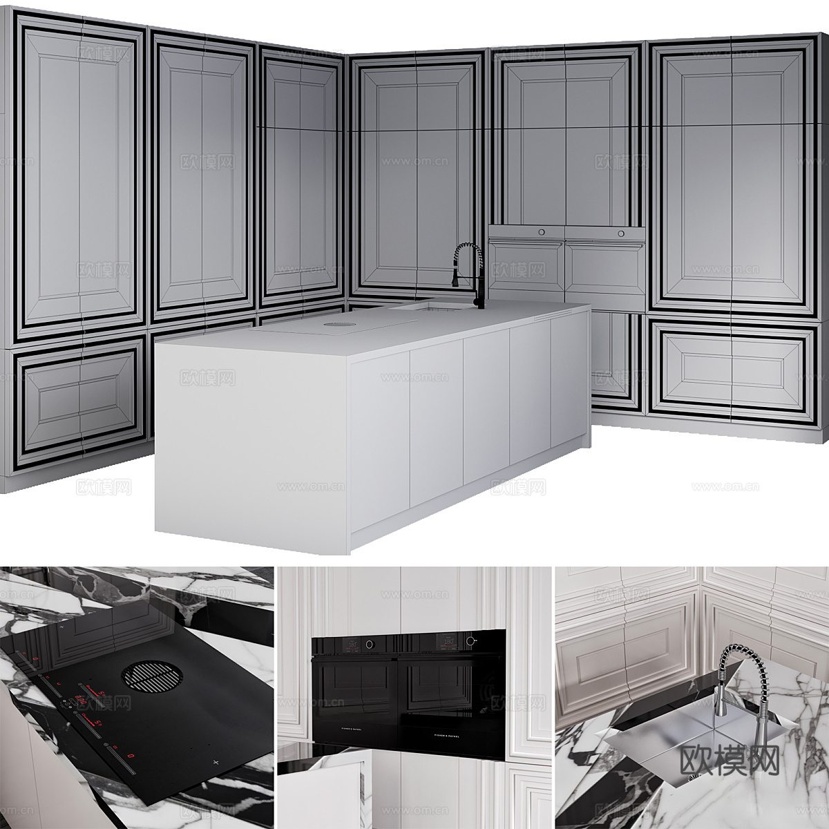 现代意式轻奢橱柜 岛台3d模型下载（渲染图6）