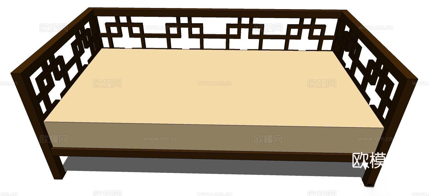 罗汉床 塌 实木床 床 实木罗汉床 沙发床 实木沙发su模型