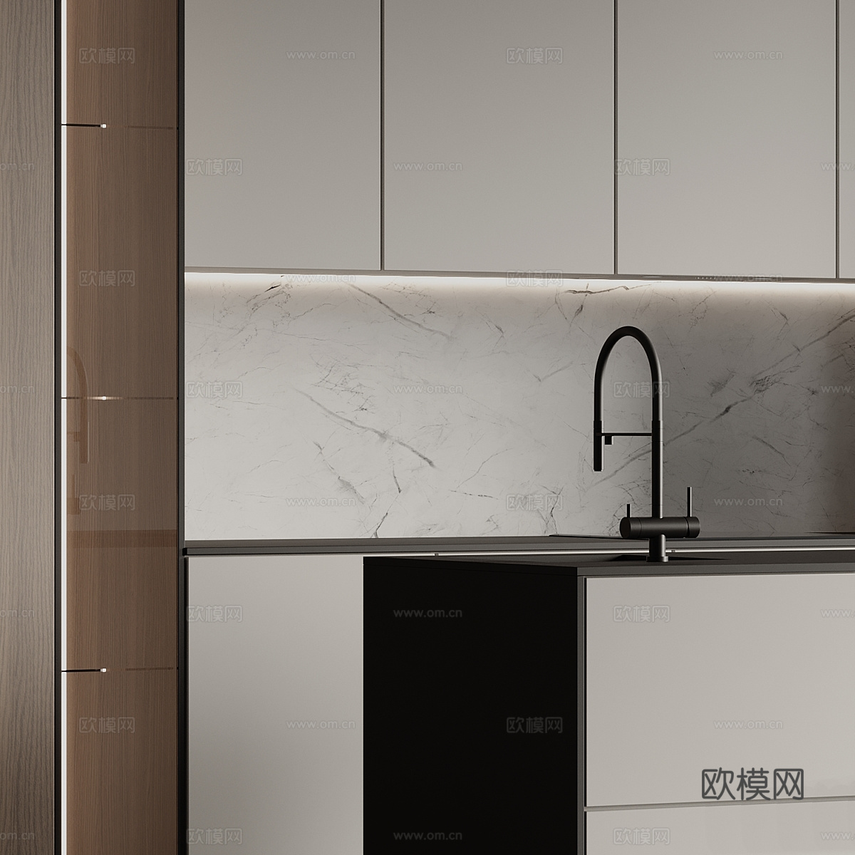 现代极简橱柜 岛台3d模型下载（渲染图5）