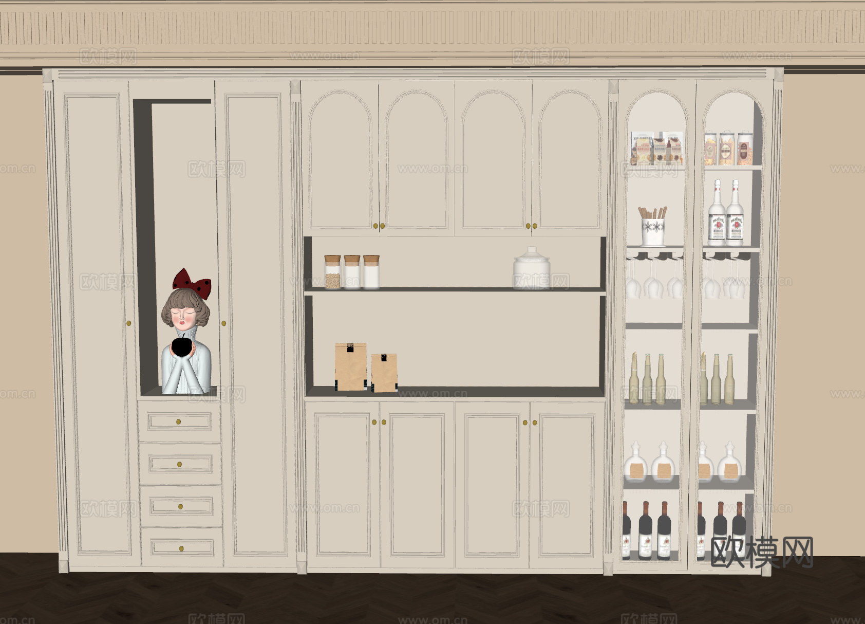 法式奶油酒柜 餐边柜 橱柜su模型