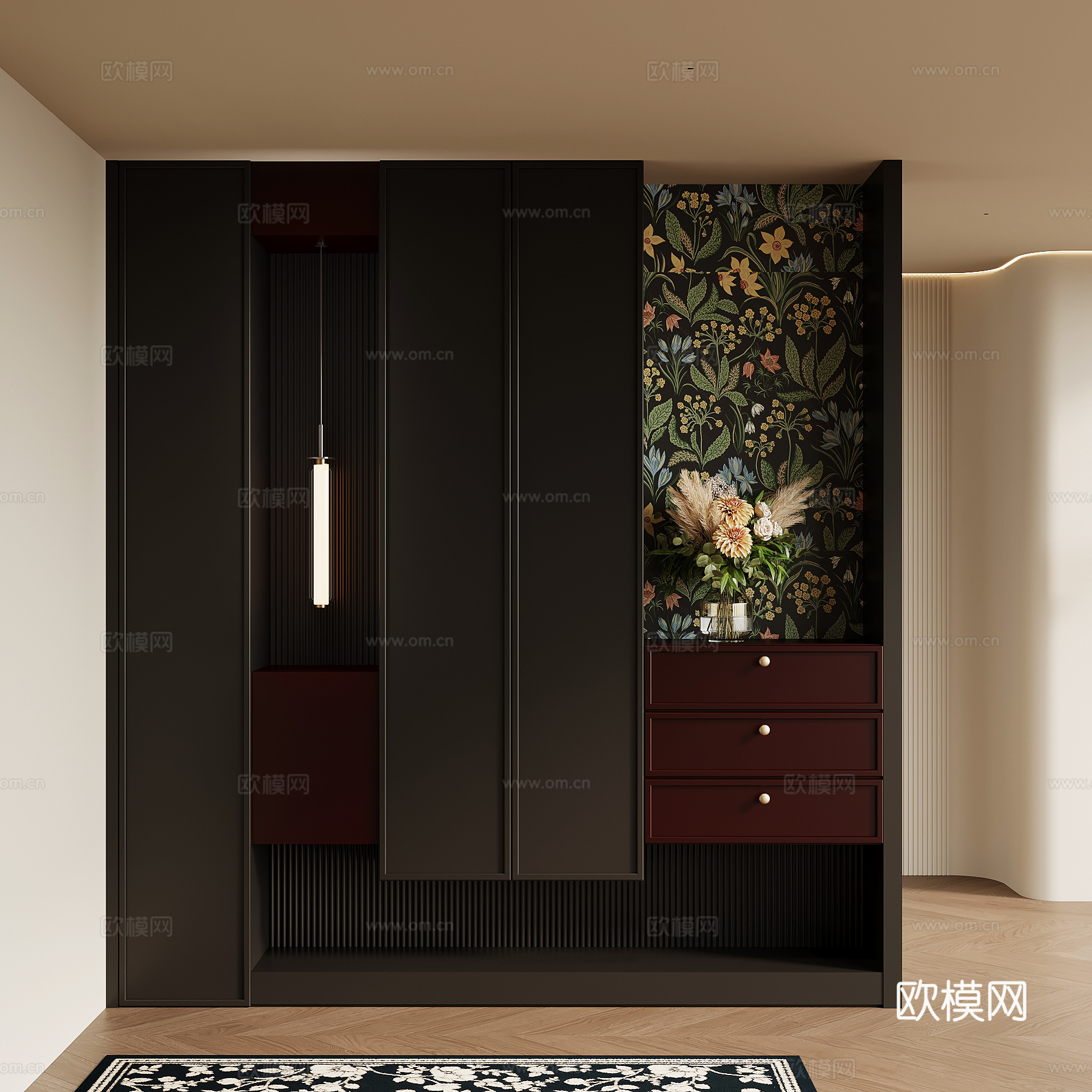 法式复古鞋柜 玄关柜su模型