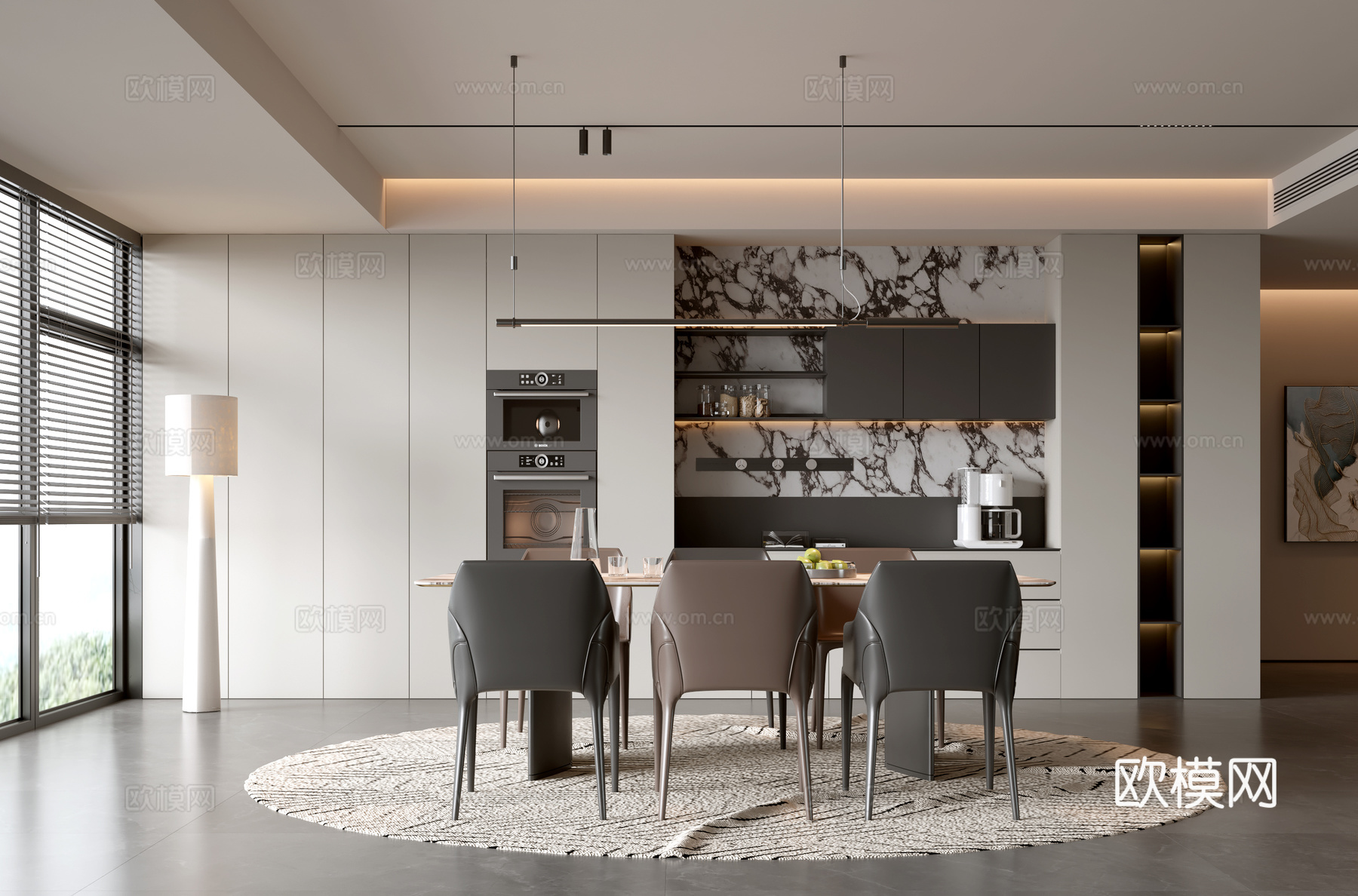 现代餐厅 现代餐边柜 餐桌椅组合 意式餐厅su模型