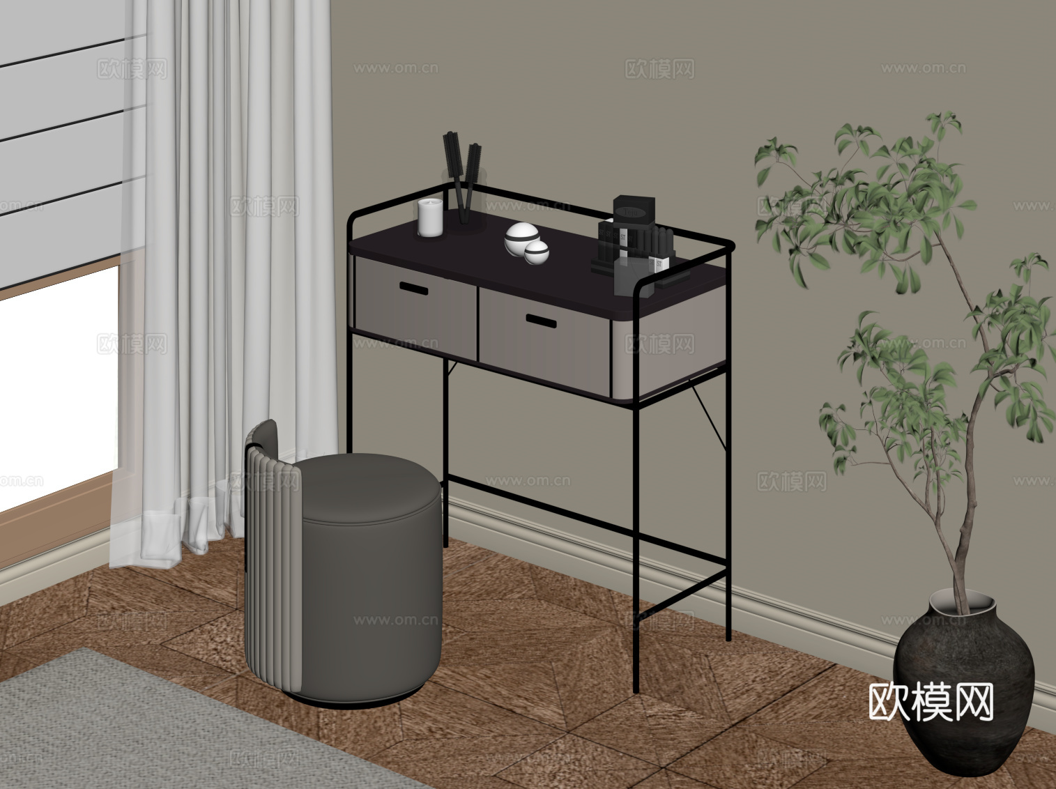 新中式梳妆台su模型