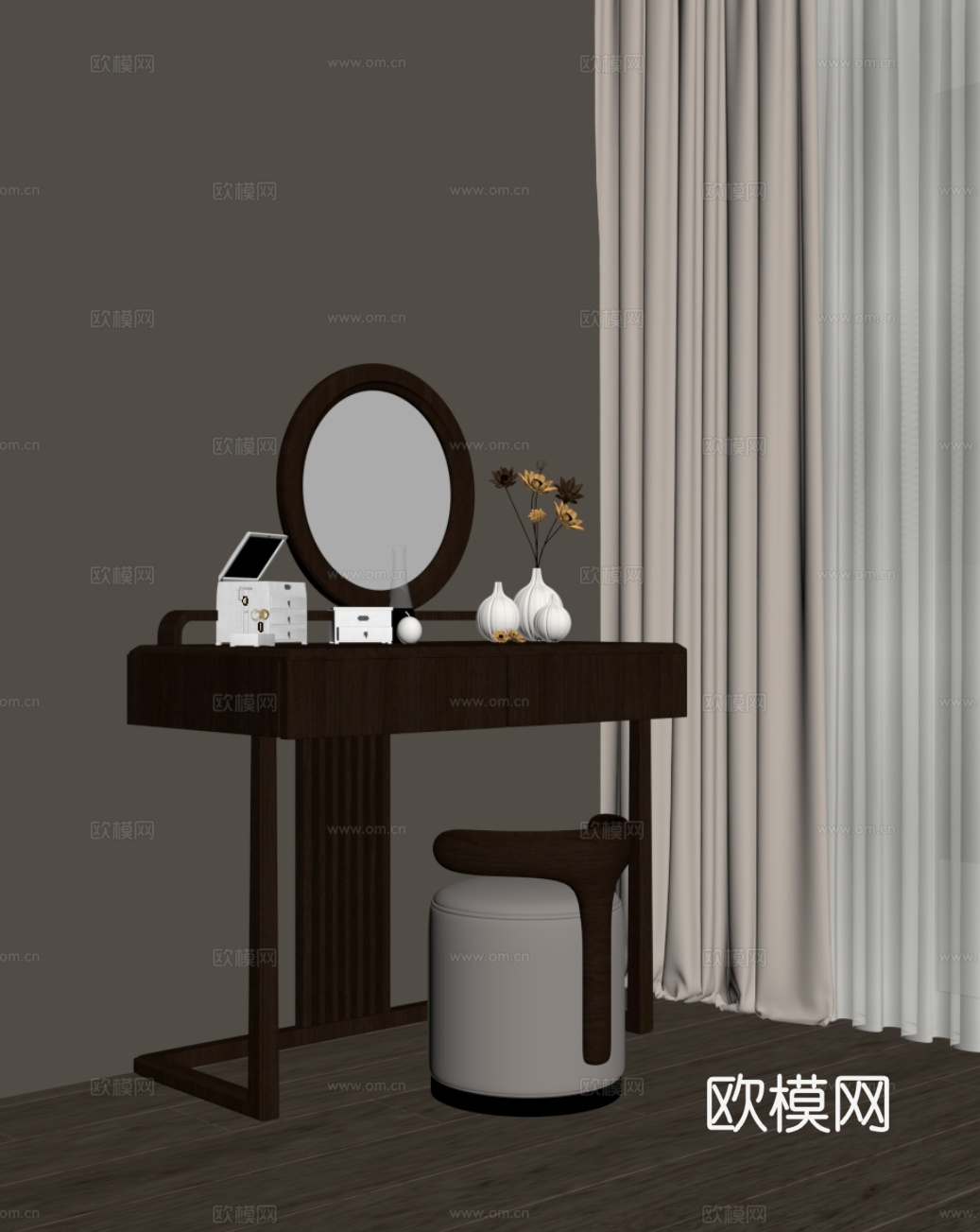 新中式梳妆台 化妆台su模型