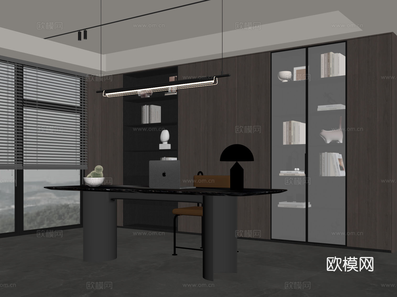 现代意式书房 书柜 书桌椅su模型