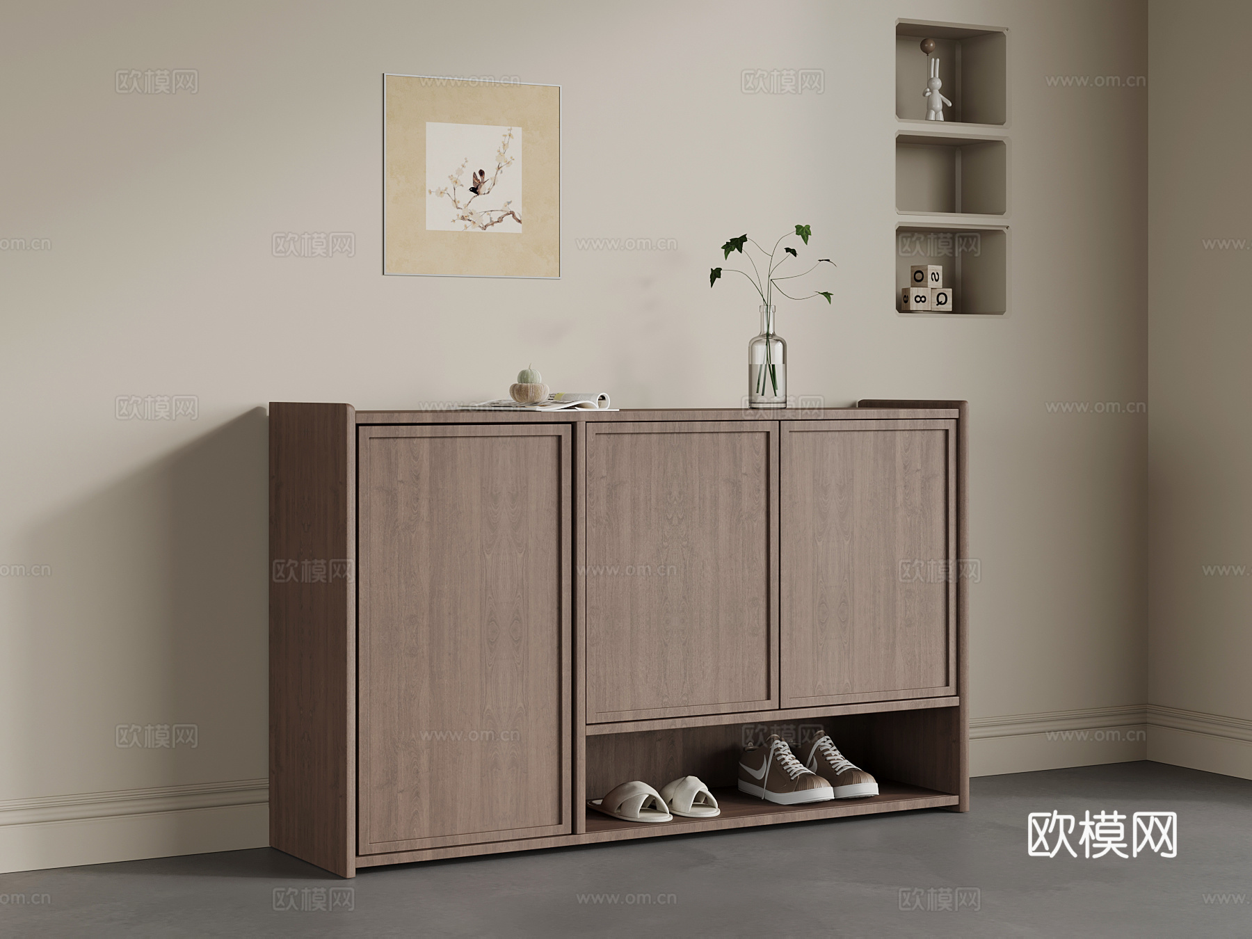 中古风鞋柜 玄关柜su模型