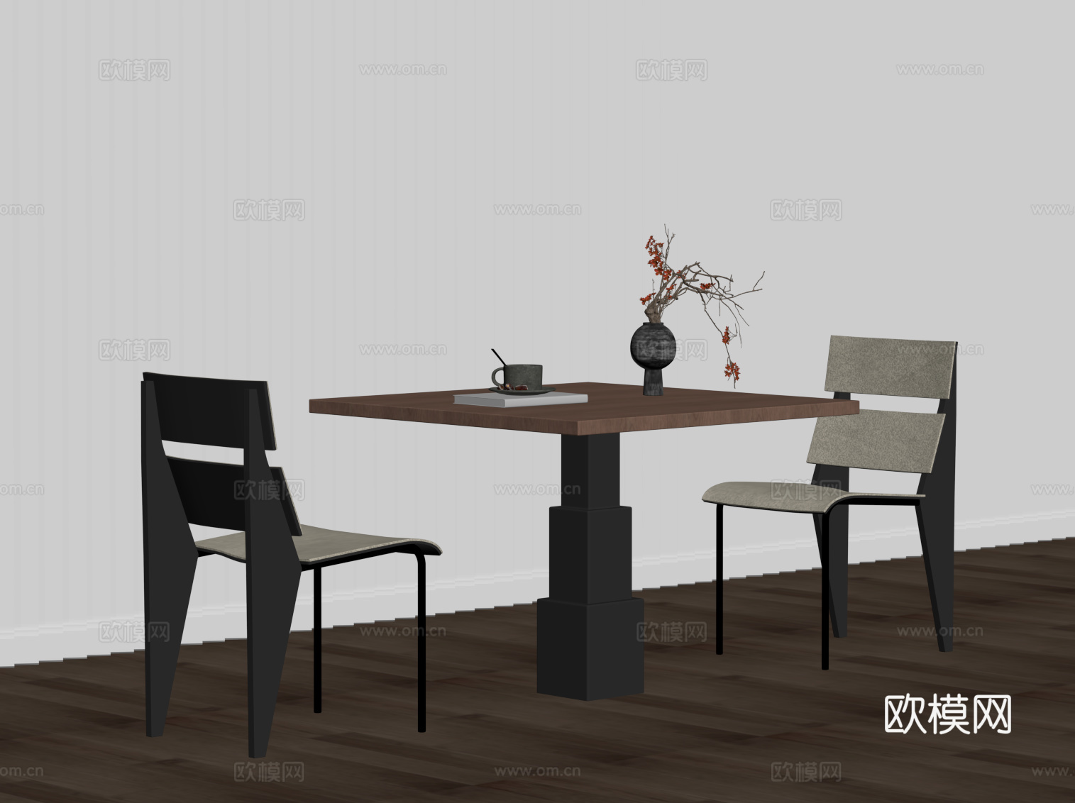现代中古风休闲桌椅 洽谈桌椅su模型