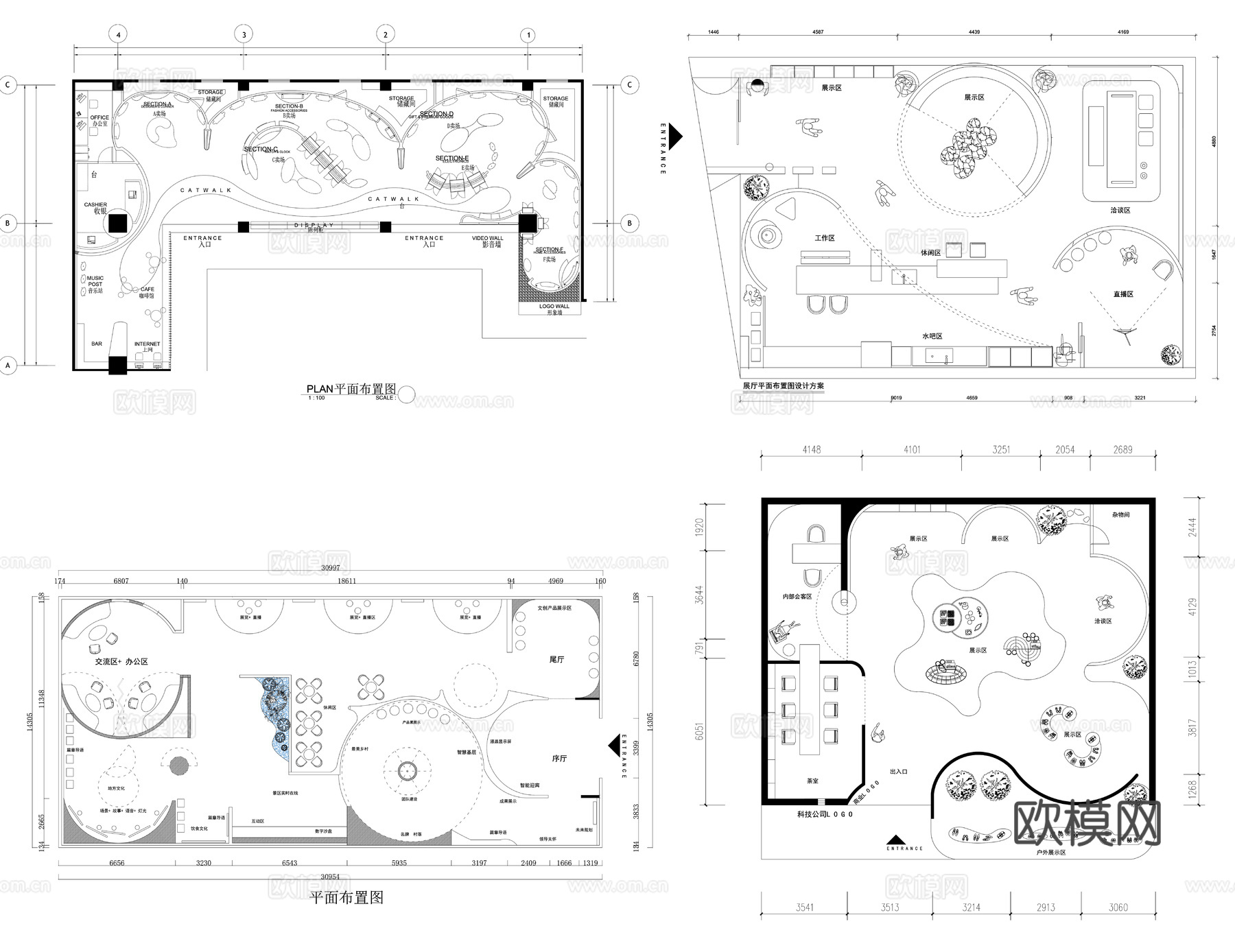 45套展厅平面图cad施工图