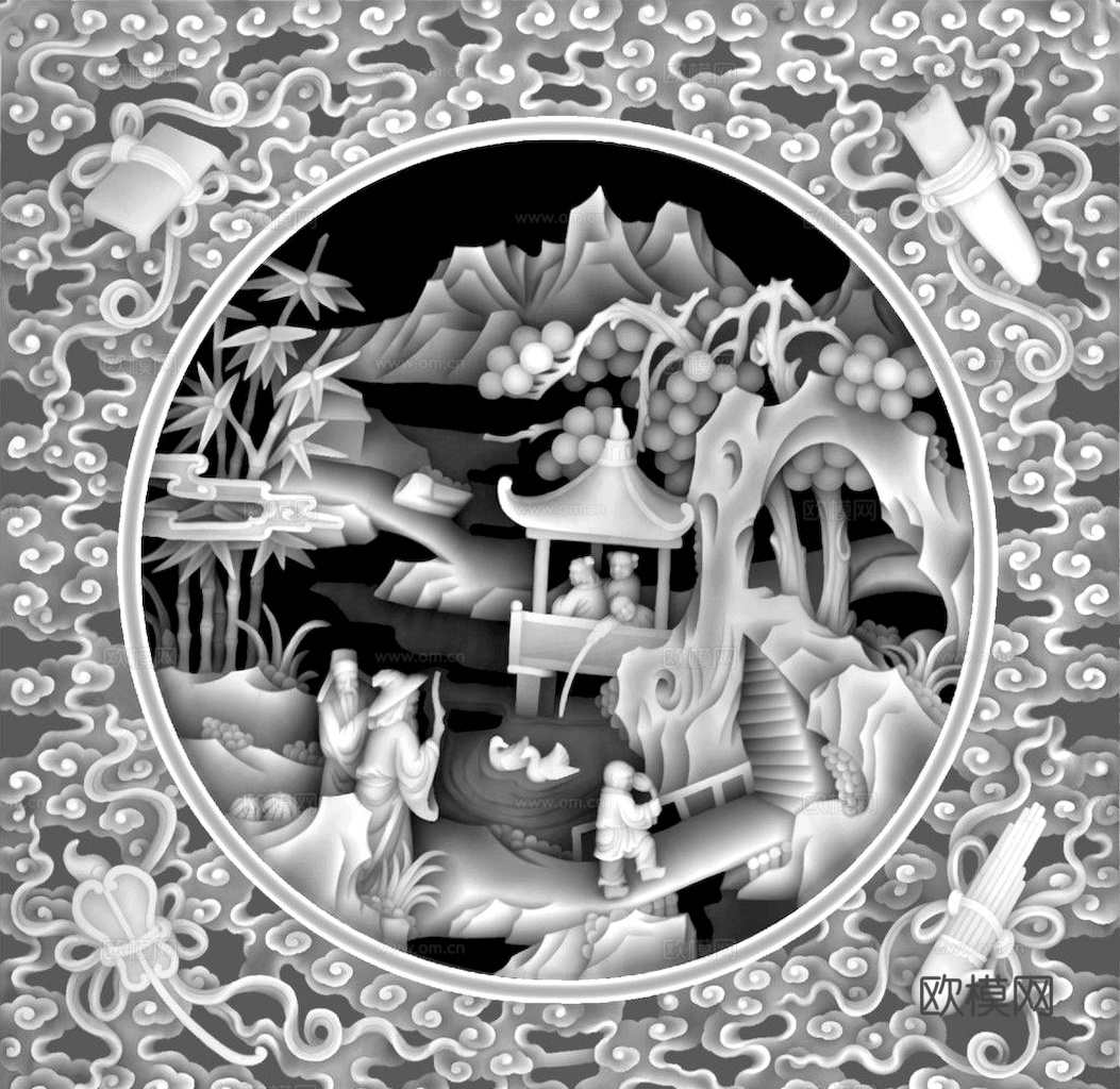 浮雕 金属浮雕 铜雕 木质雕花 十二生肖 黑白凹凸浮雕灰度图