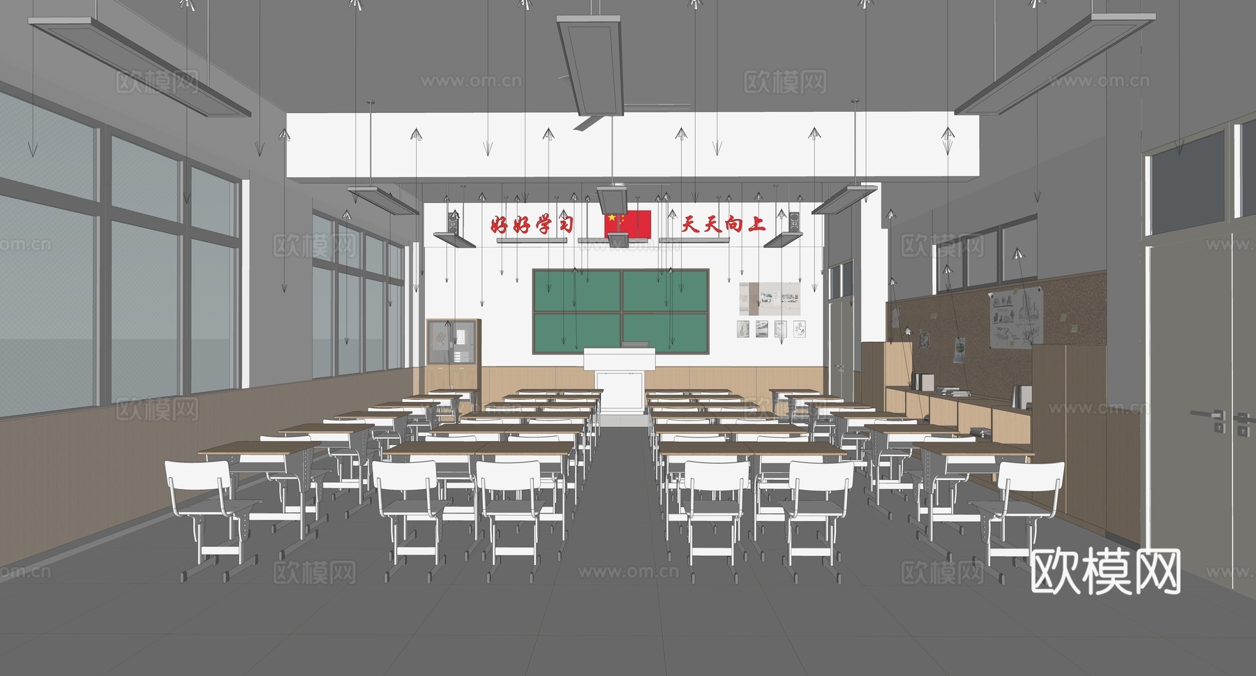 现代极简教室_多媒体教室_单层教室_普通教室_电脑室_画室su模型