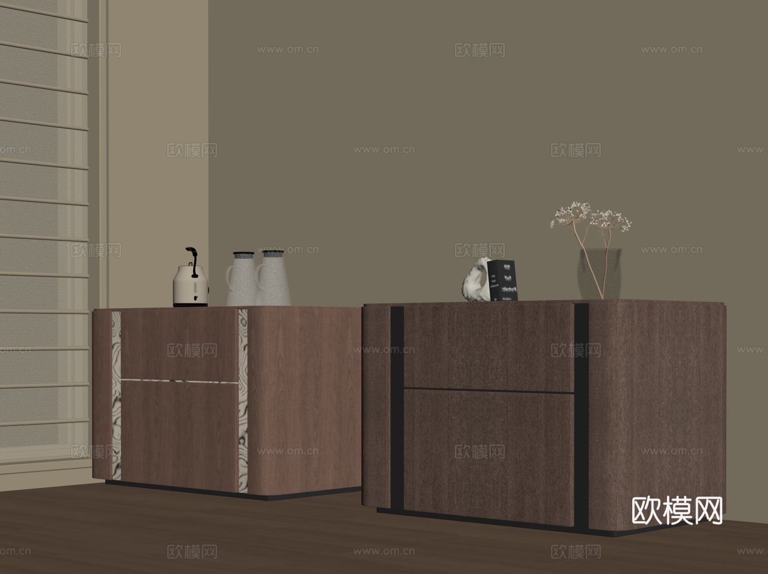现代中古风餐边柜 备餐柜su模型