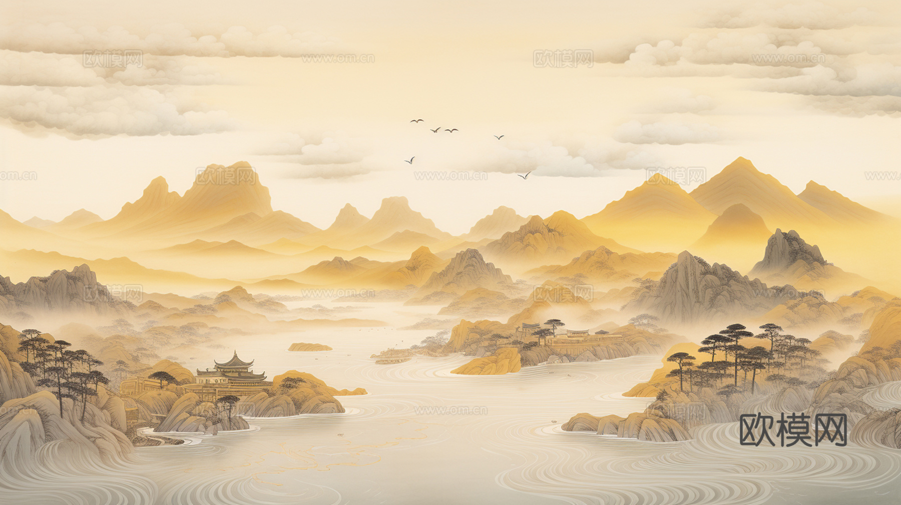 中式壁纸壁画壁纸装饰画贴图