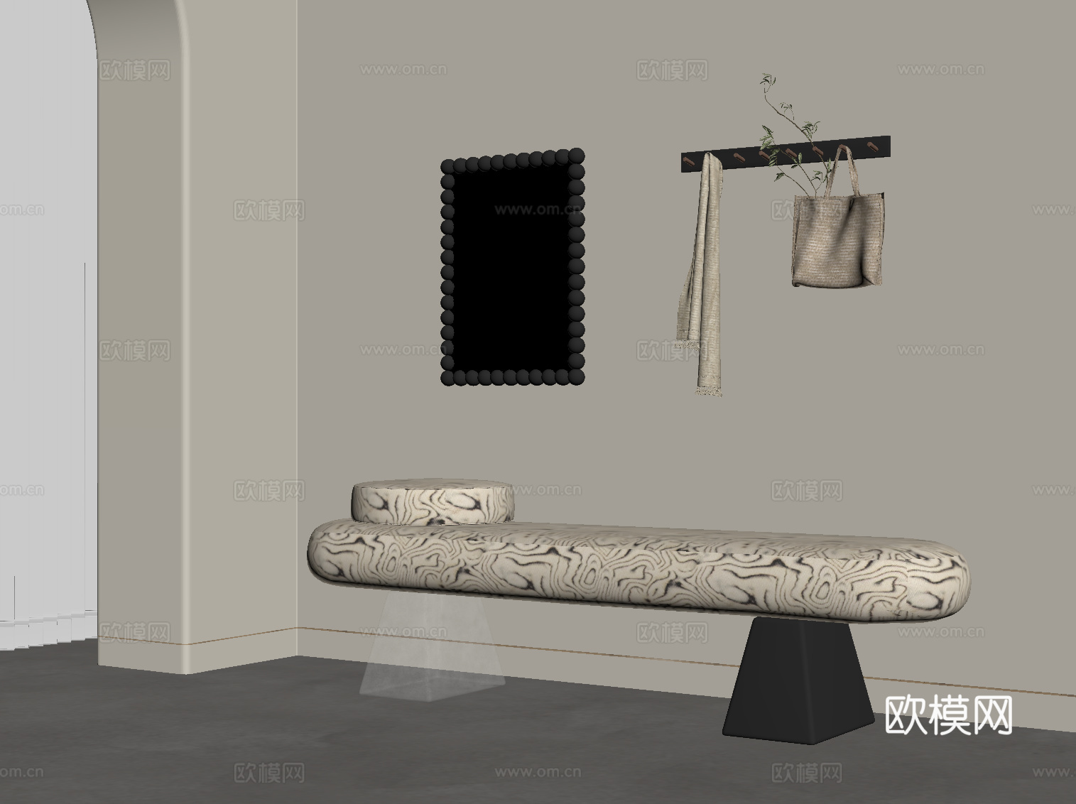 现代中古风换鞋凳 床尾凳su模型