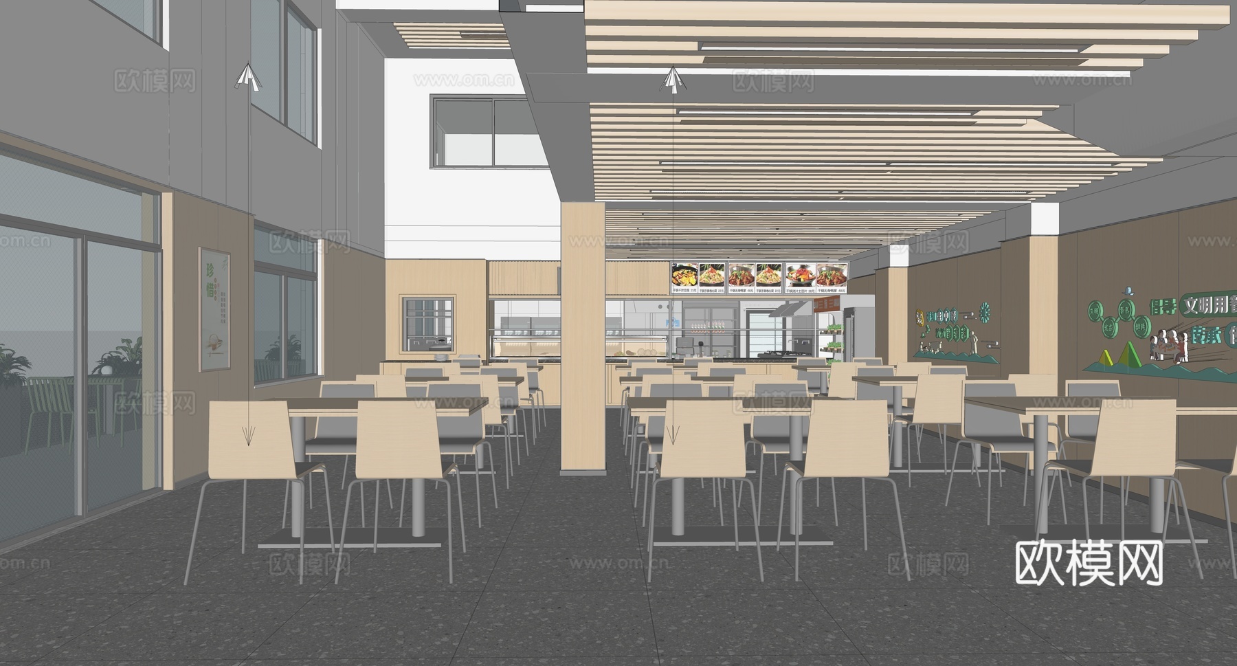 现代简约食堂_食堂明档_餐厅食堂_食堂_餐厅_现代餐厅su模型