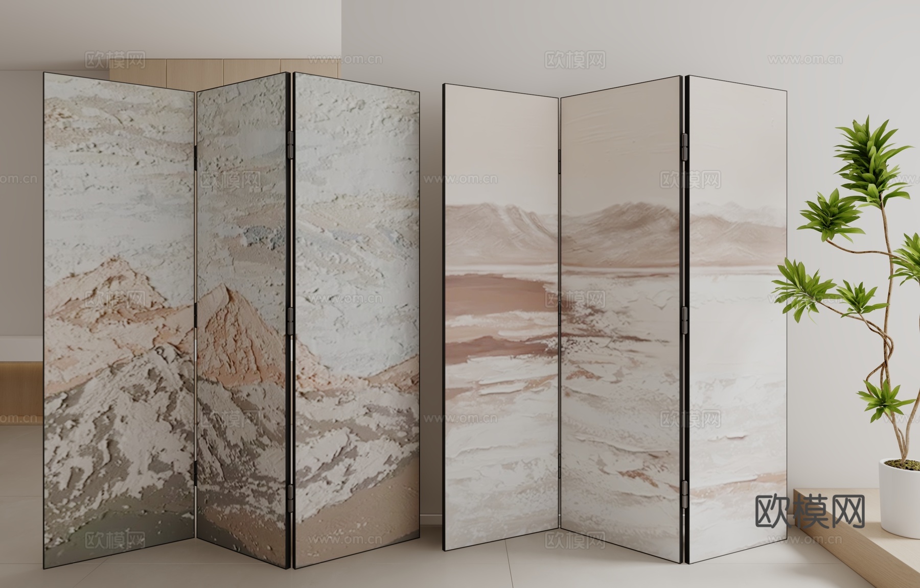 现代中古风屏风3d模型下载