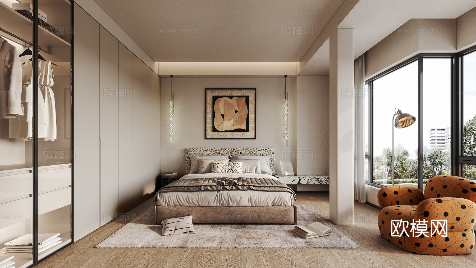 现代意式轻奢卧室su模型